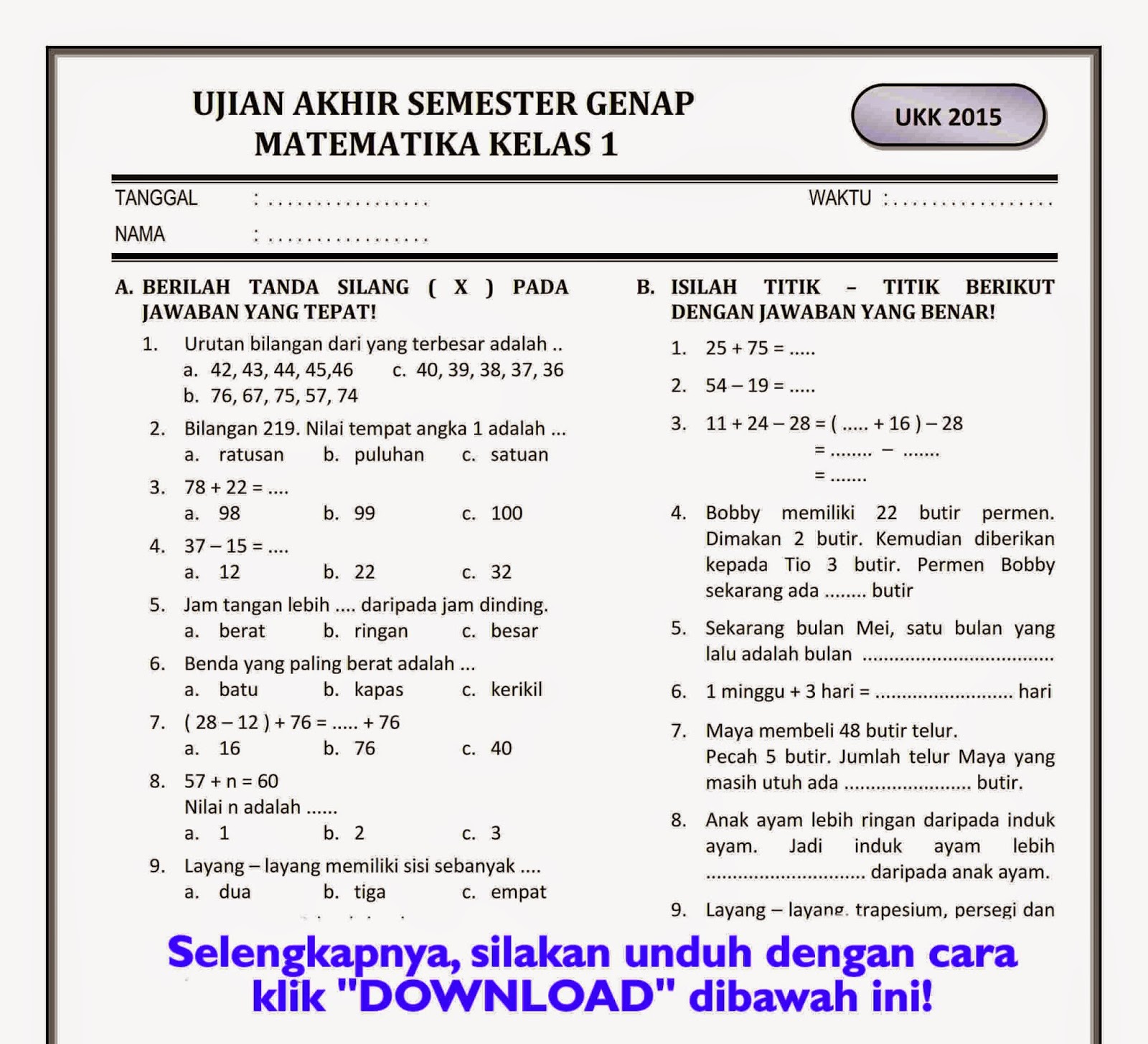 10 Contoh soal matematika kelas 4 sd semester 1 paling sering muncul di ujian tahun 2026