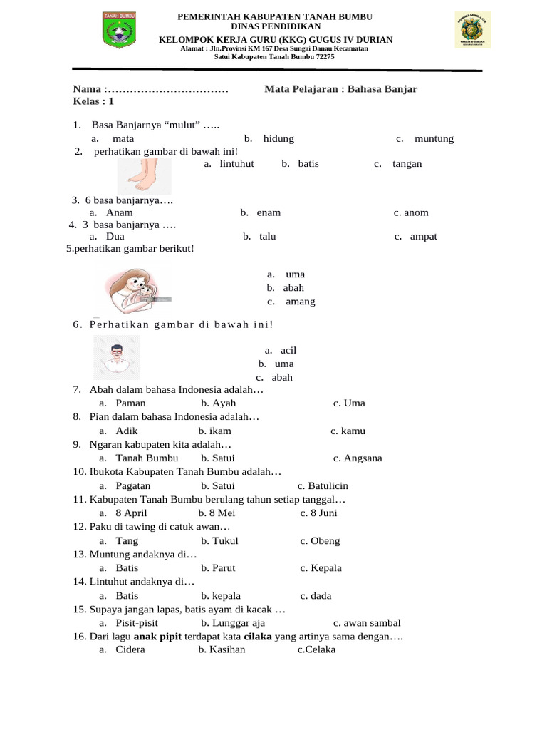 Soal Pas Budaya Banjar Kelas 1 PDF Soal Pas Budaya Banjar Kelas 1 PDF