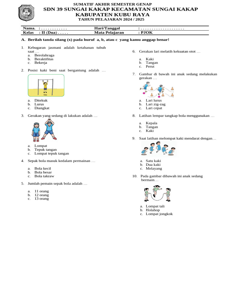 5 Rahasia Nilai Aplus Dengan Download Soal PJOK Kelas 2 Semester 2 PDF Siap Pakai