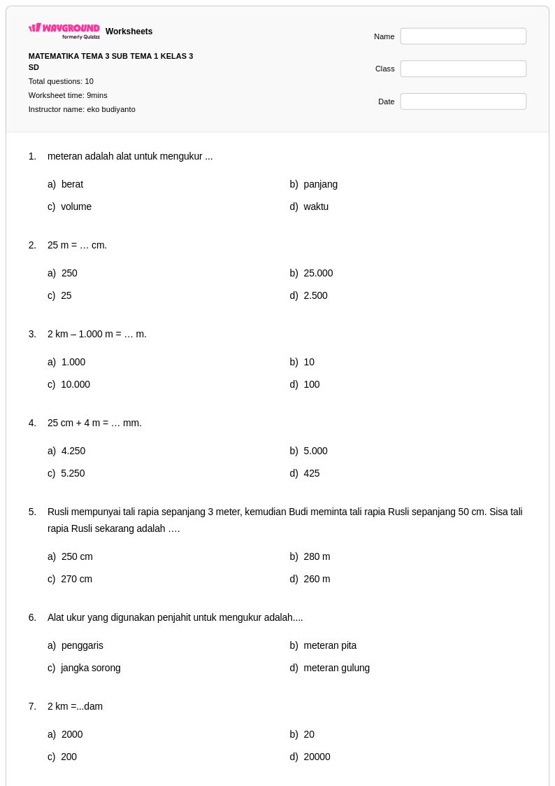 50 lembar kerja Mengukur Volume untuk Kelas 3 di Wayground Gratis