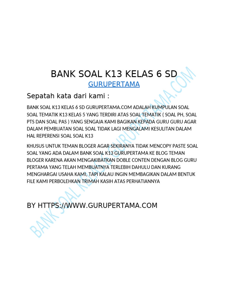Bank Soal k13 Kelas 6 Semester 2 Revsisi 2020 PDF Bank Soal k13 Kelas 6 Semester 2 Revsisi 2020 PDF