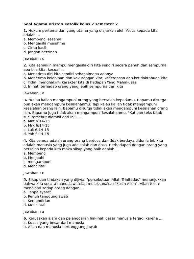 Soal Agama Katolik Kelas 7 Semester 2 PDF