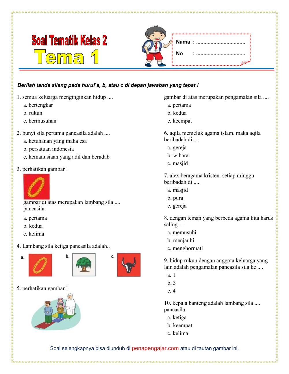 soal pkn kelas 2 sd semester 1 pdf