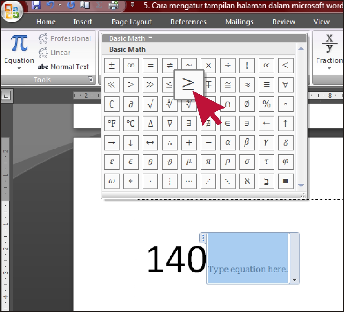 Tanda Lebih Besar Sama Dengan Di Excel