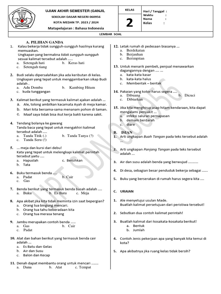 5 Contoh Soal Bahasa Banjar Kelas 2 SD Semester 1 yang Wajib Dikuasai