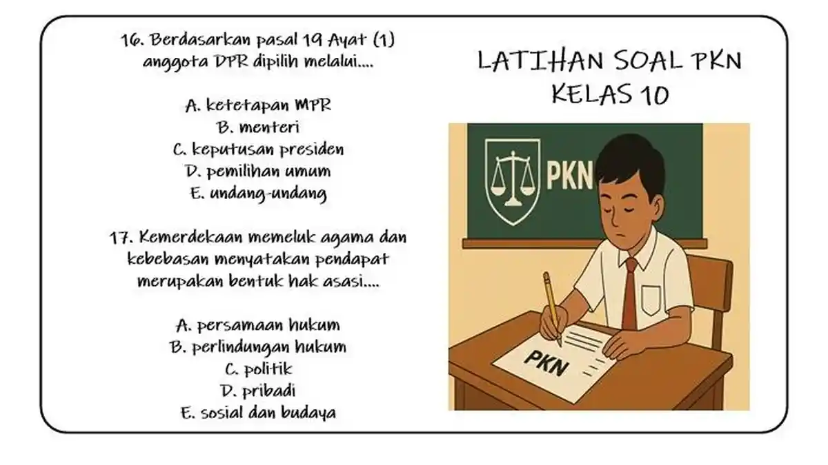 5 Latihan Soal PKN Kelas 10 Semester 1 Kurikulum 2013 Terbaru 2026, Kunci Jawaban Lengkap