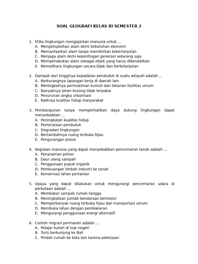 Soal Geografi Kelas XI Semester 2 PDF