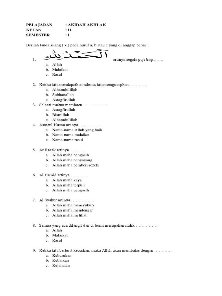 5 Contoh Soal Aqidah Akhlak Kelas XII Semester 1 yang Wajib Dikuasai Sebelum Ujian