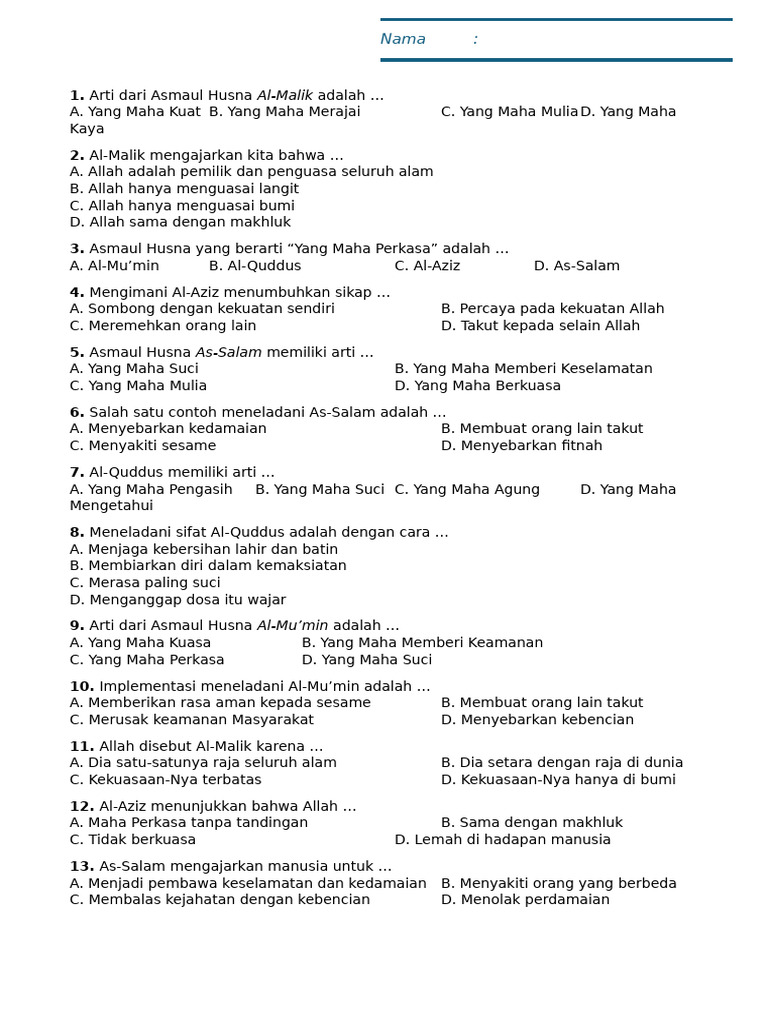 5 Contoh Soal Kelas 4 PAI Kurtilas yang Sering Muncul di Ujian, Wajib Dipelajari