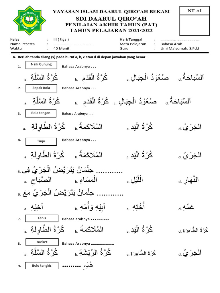 Inilah 7 Contoh Soal Arab Melayu Kelas 4 SD Semester 1 yang Wajib Dikuasai Siswa Sebelum Ujian
