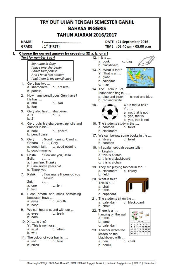 Ternyata Ini Rahasia Belajar Efektif dengan Contoh Soal B.Inggris SD Kelas 1 Sampai 6 yang Wajib Dicoba