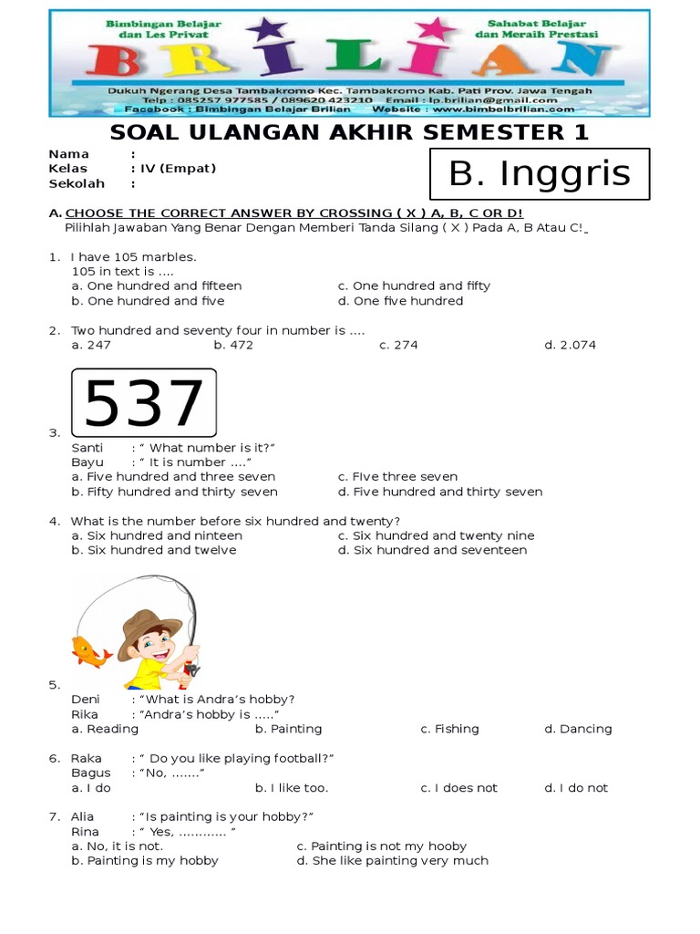 10 Contoh Soal B.Inggris Kelas 4 Semester 1 yang Wajib Dikuasai Sebelum Ujian Akhir