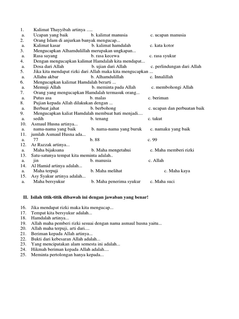 50 Soal PAS Akidah Akhlak Kelas 2 SD Semester 1 2025 Kunci Jawaban 50 Soal PAS Akidah Akhlak Kelas 2 SD Semester 1 2025 Kunci Jawaban