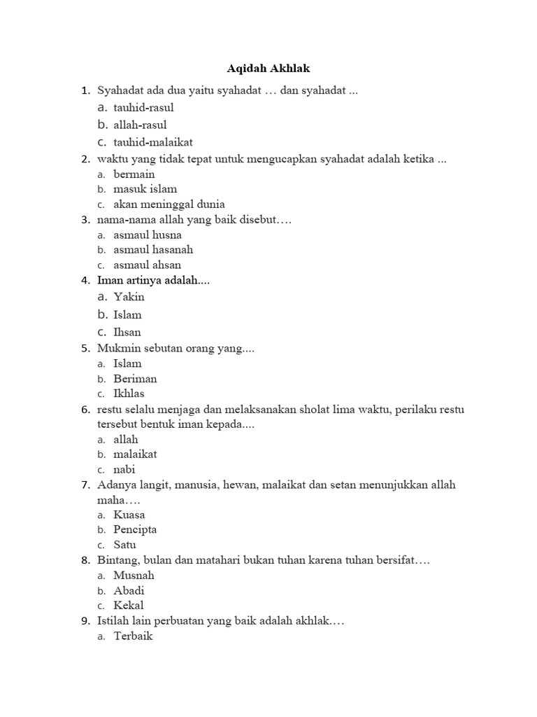 15 Contoh Soal Asmaul Husna Akidah Akhlak Kelas 1 yang Wajib Dikuasai Sebelum Ulangan Akhir Semester