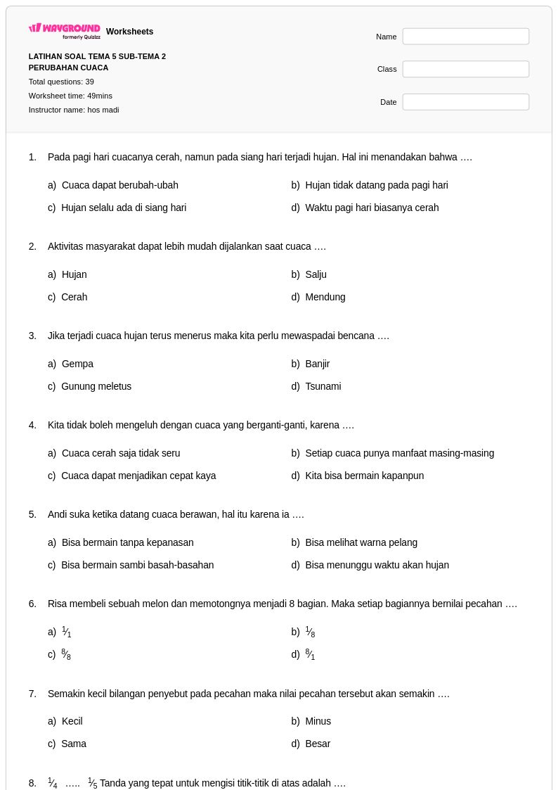 7 Contoh Soal Tema 5 Kelas 1 Sub Tema 2 yang Wajib Diketahui Sebelum Ujian Semester