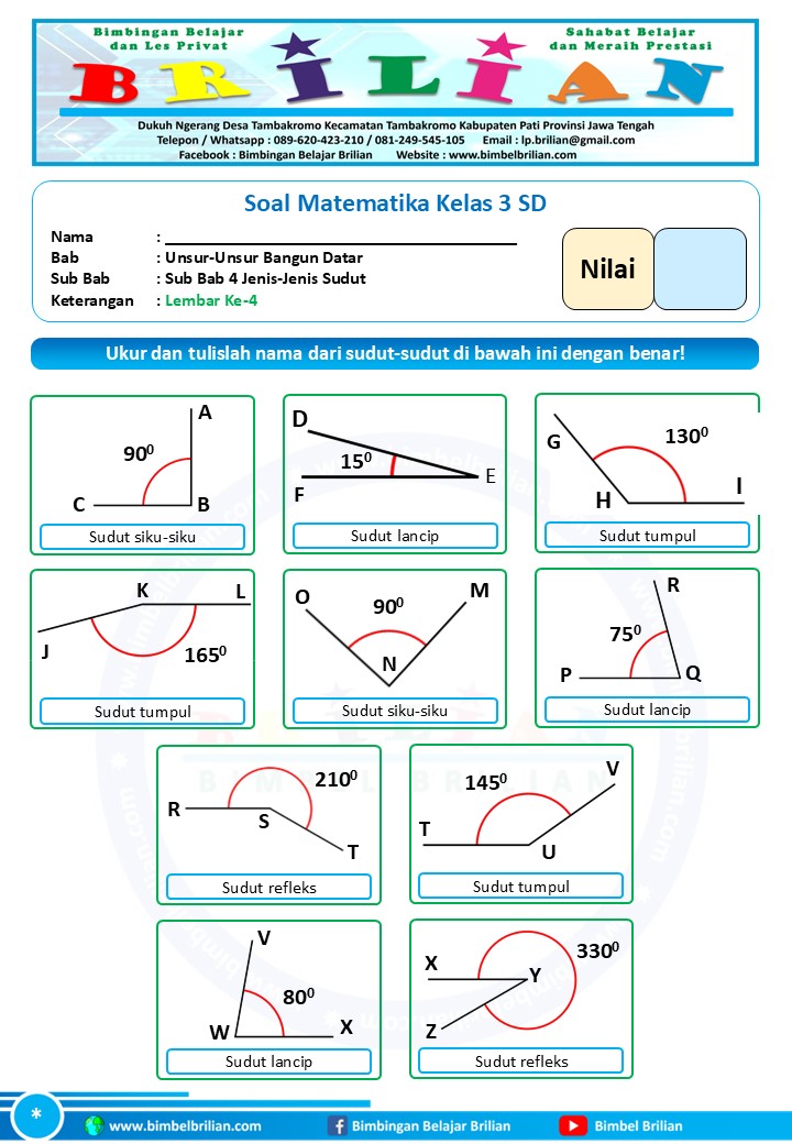 7 Latihan Soal Sudut Kelas 3 SD PDF Terbukti Mudah Kuasai Sifat Segitiga Sama Sisi