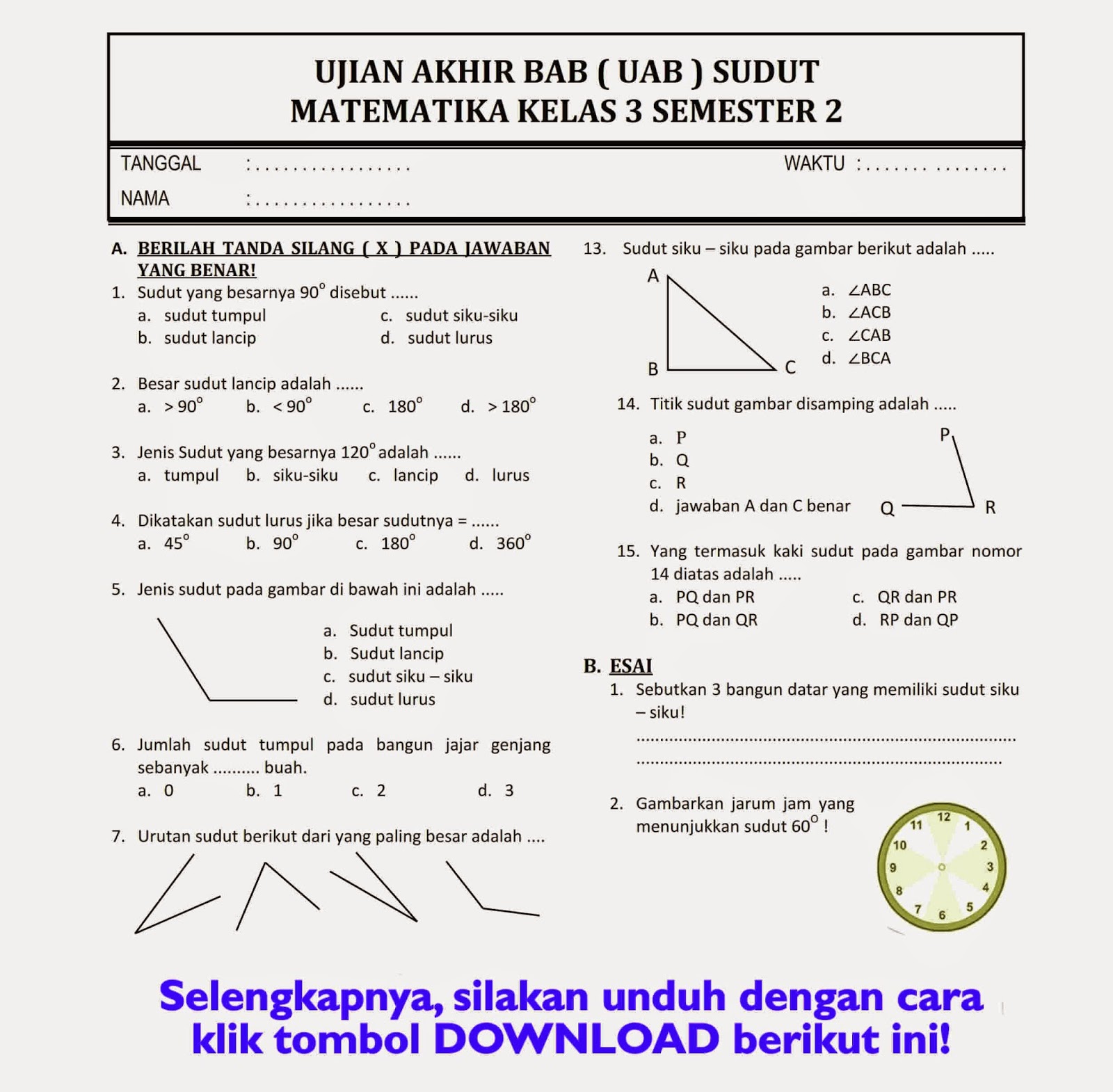 7 Latihan Soal Sudut Kelas 3 SD Pakai Rumus Volume dan Luas Kubus, Wajib Dikerjakan Sekarang