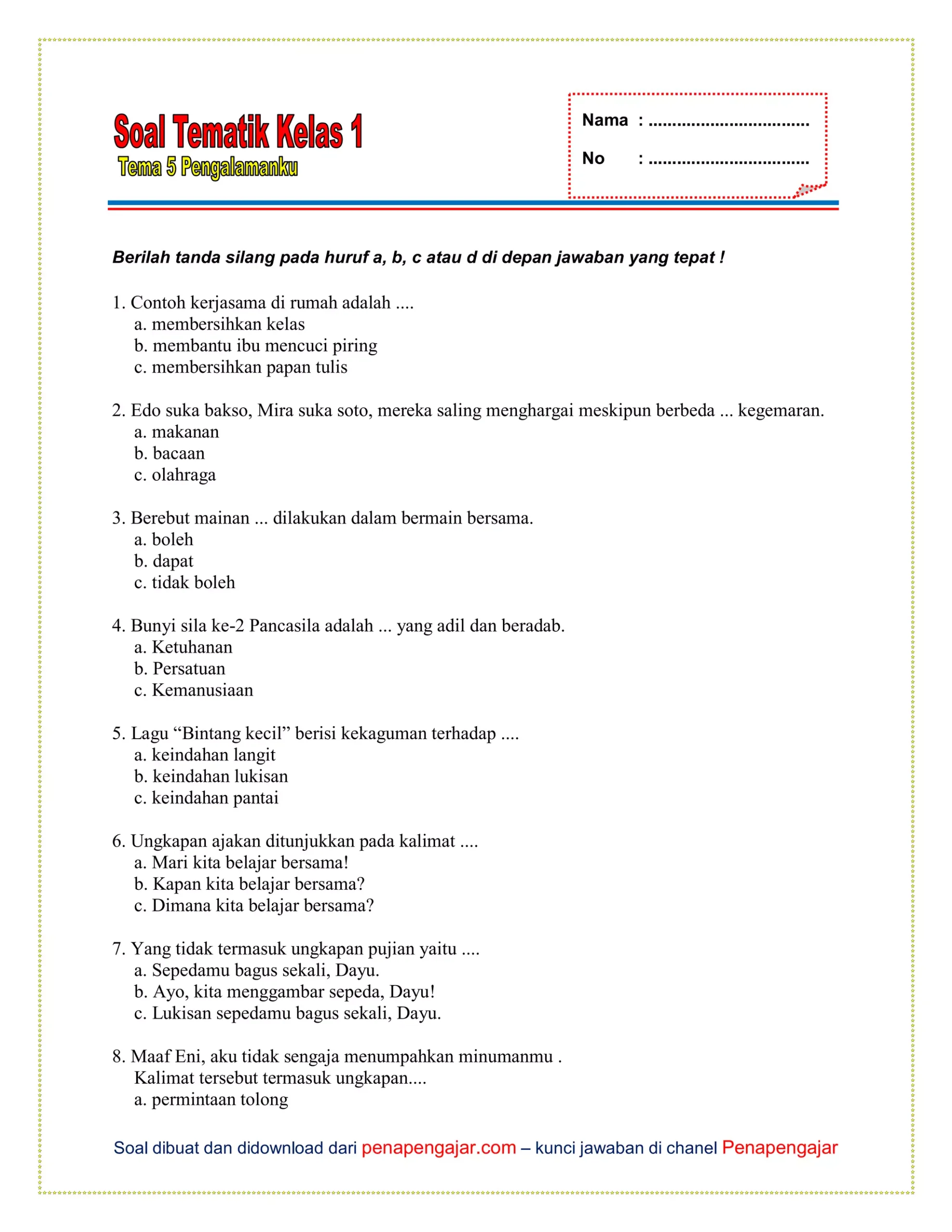 Akhirnya Tahu Kunci Jawaban 20 Contoh Soal Tema 5 Kelas 1 SD Semester 2 yang Sering Muncul di Ujian