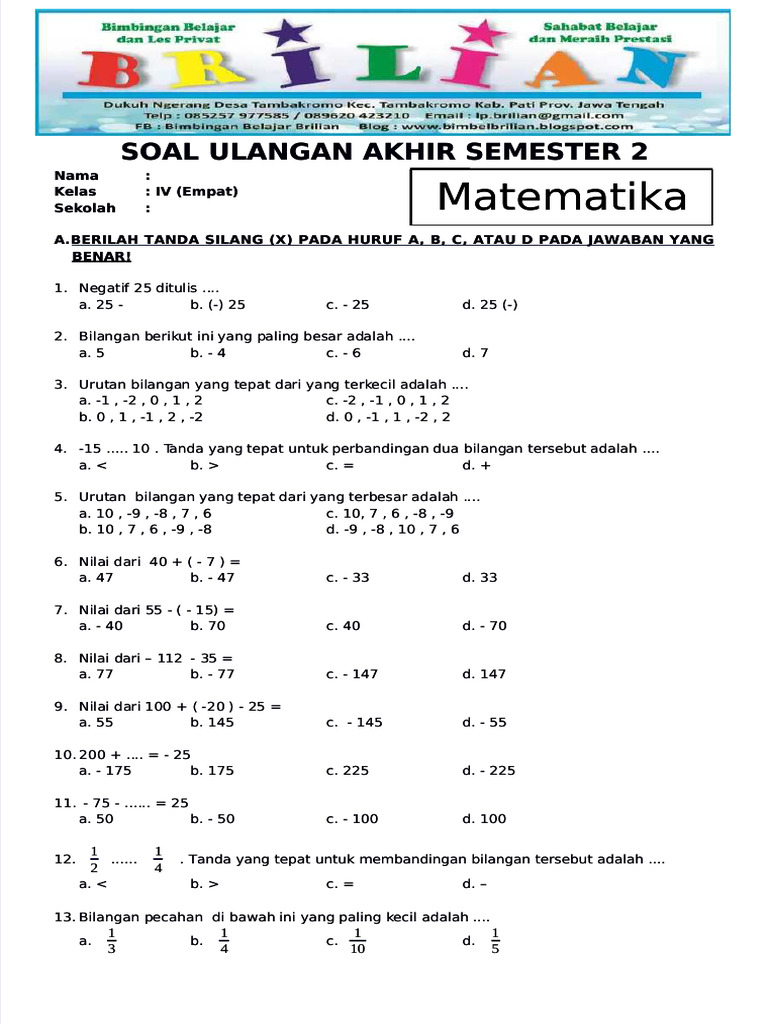 OMI Matematika Kelas 4 Semester 2: download soal uas kelas 4 semester 2 matematika Gratis