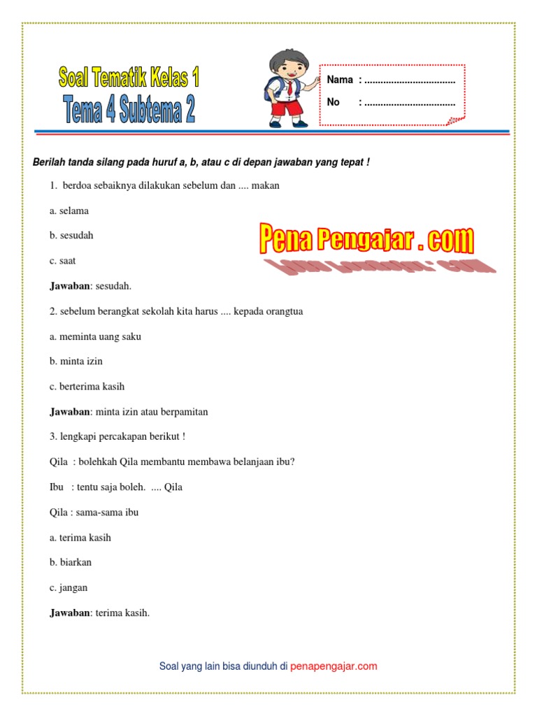 Terbukti 7 Contoh Soal Tema 4 Subtema 2 Kelas 1 yang Membantu Anak Jadi Juara Ujian