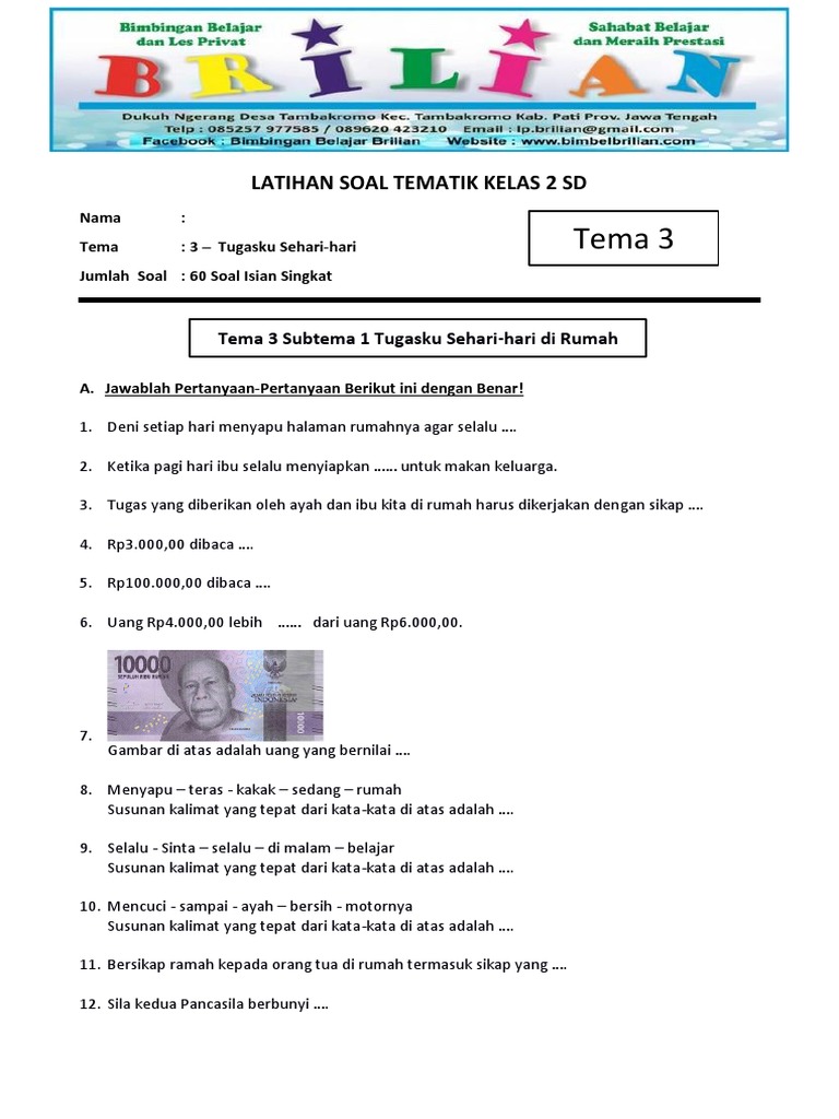 Ternyata Ini 7 Contoh Soal Tema 3 untuk Kelas 2 yang Sering Muncul di Ujian Sekolah, Wajib Dipelajari Sebelum Terlambat