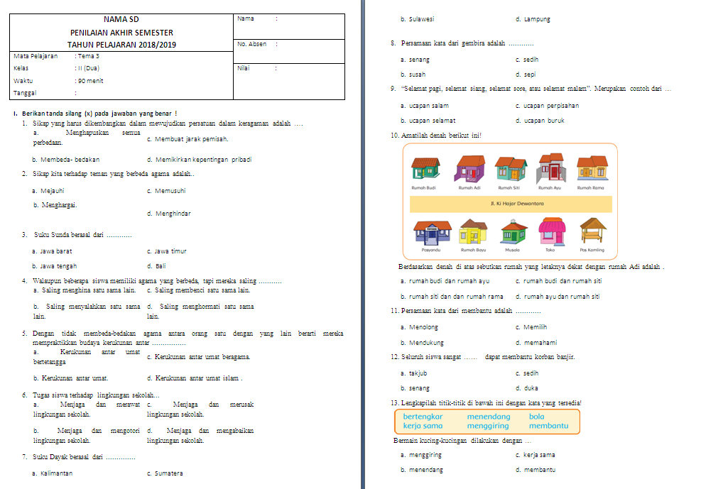 Soal PAS Kelas 2 SD MI Tema 3 - antapedia com Soal PAS Kelas 2 SD MI Tema 3 - antapedia com