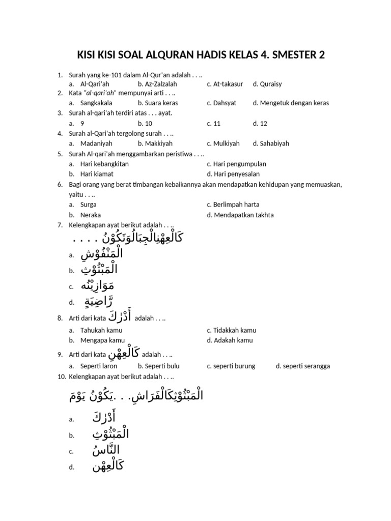 Ternyata Ini Kunci Jawaban Kisi-Kisi dan Soal Quran Hadis MI Kelas 4 Semester 1 yang Wajib Dikuasai Siswa di 2026