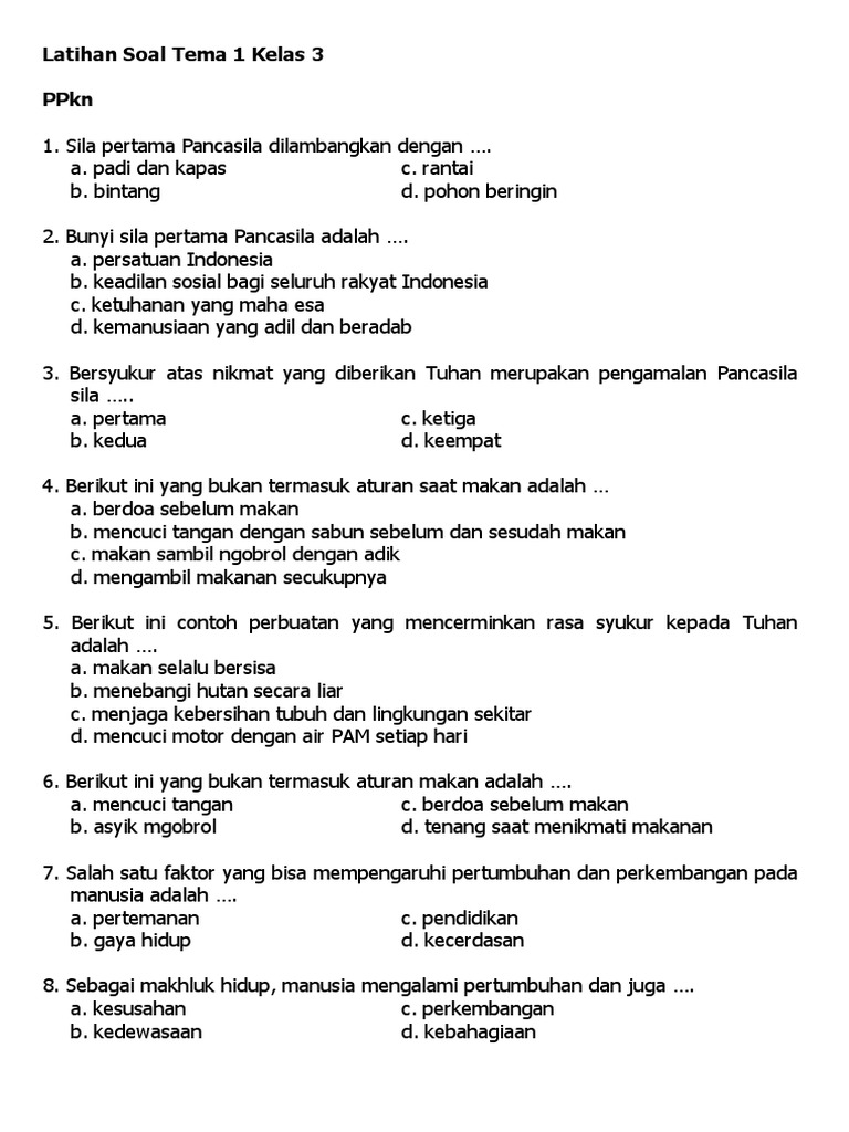 Soal UTS Kelas 3 Tema 1 dan Jawaban PDF Soal UTS Kelas 3 Tema 1 dan Jawaban PDF
