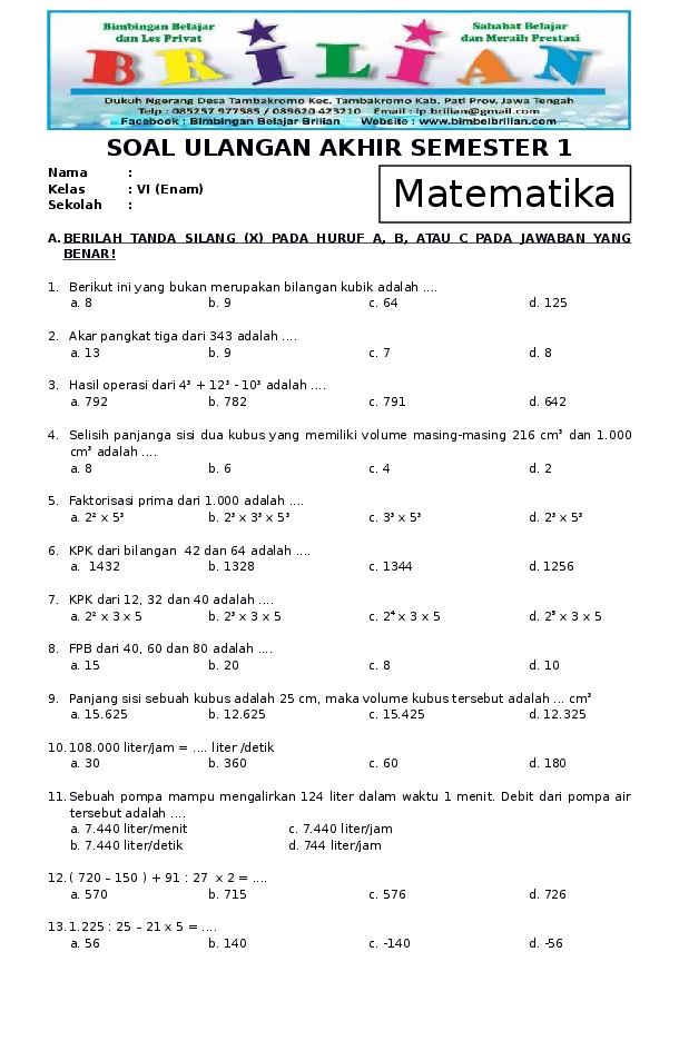 7 Rahasia Terbukti Download Soal UAS Matematika Kelas 4 Semester 2 Kurikulum 2013