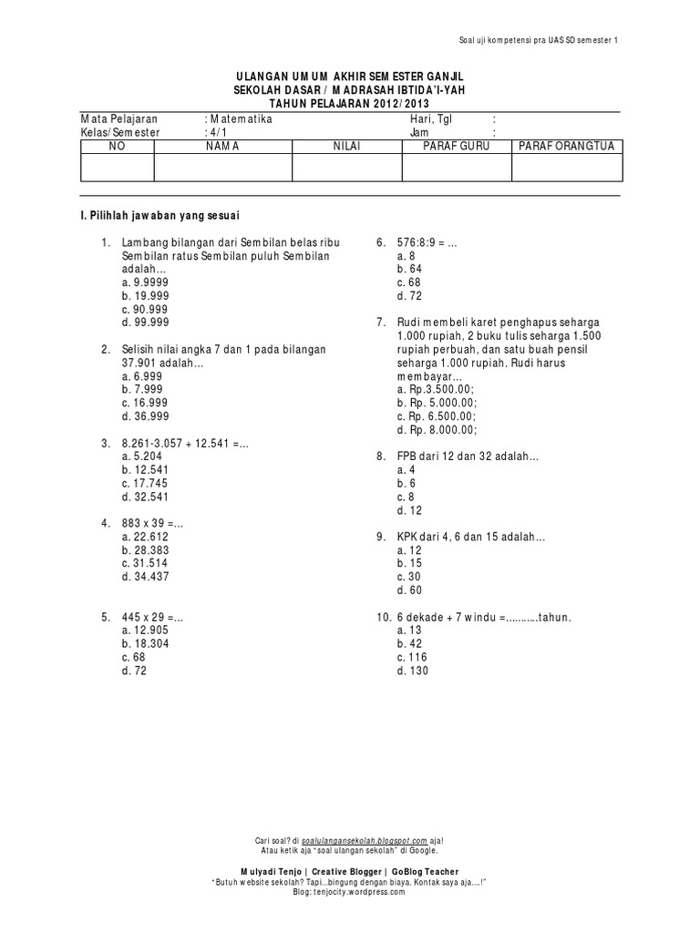 Cara Mudah Download Soal UAS Matematika Kelas 4 SD Kurikulum 2013 Raih Nilai Tinggi