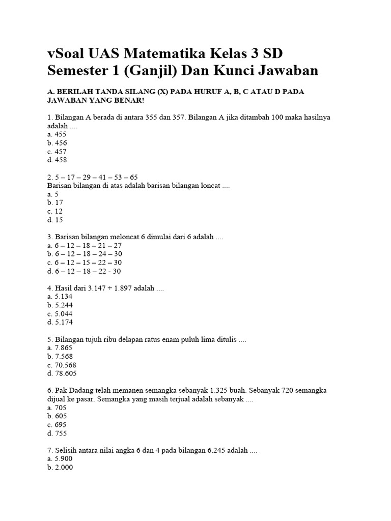 Rahasia Sukses UAS Semester 1 download soal uas semester 1 matematika kelas 3 sd terbaru