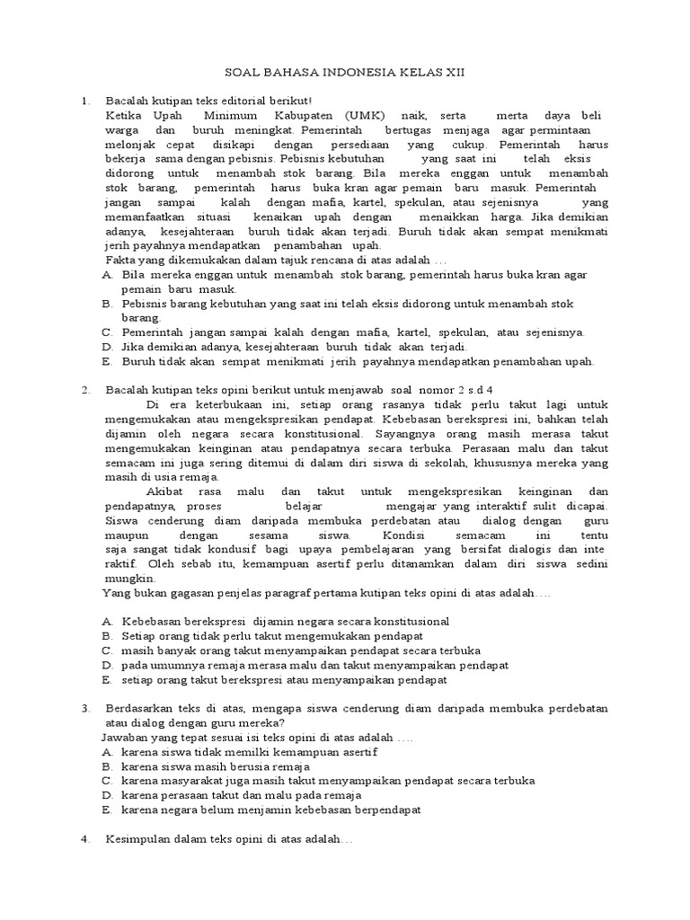 Rahasia Lulus Soal Bahasa Indonesia Kelas XII Semester 1 Kurikulum 2013 yang Wajib Tahu