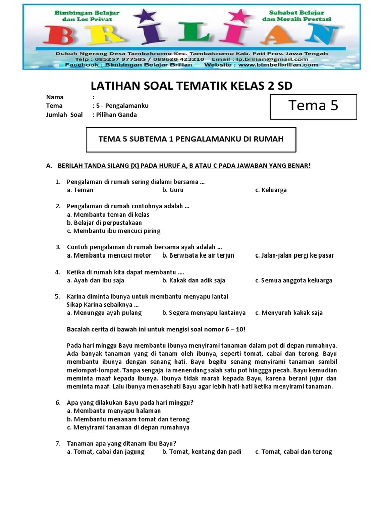 Rahasia Skor Tinggi Latihan Soal Tema 5 Kelas 2 SD Agar Anak Cepat Paham Materi