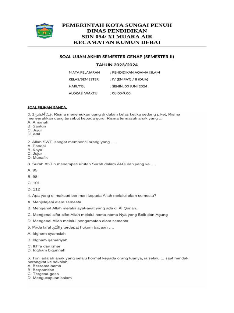 Wajib Tahu Link Download Soal UAS Kelas 4 SD Semester 2 Word Terbaru Agar Nilai Maksimal