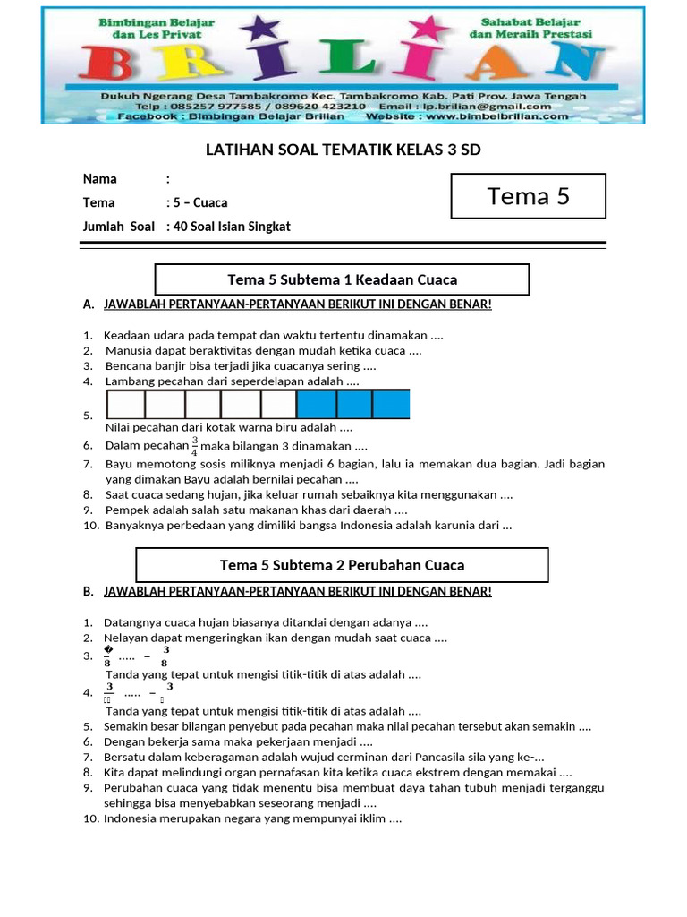 Wajib Tahu! Link Download Soal UAS Tema 5 Cuaca Kelas 3 SD Terbaru Agar Nilai Maksimal